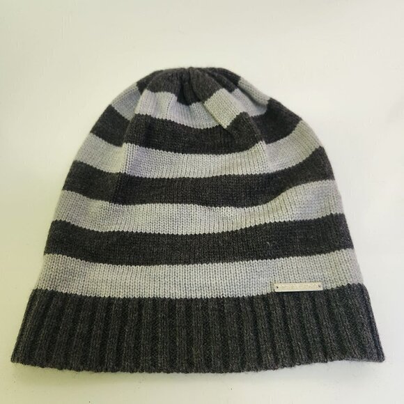Michael Michael Kors Two Tone Gray Striped Beanie Unisex One Size - Picture 2 of 5